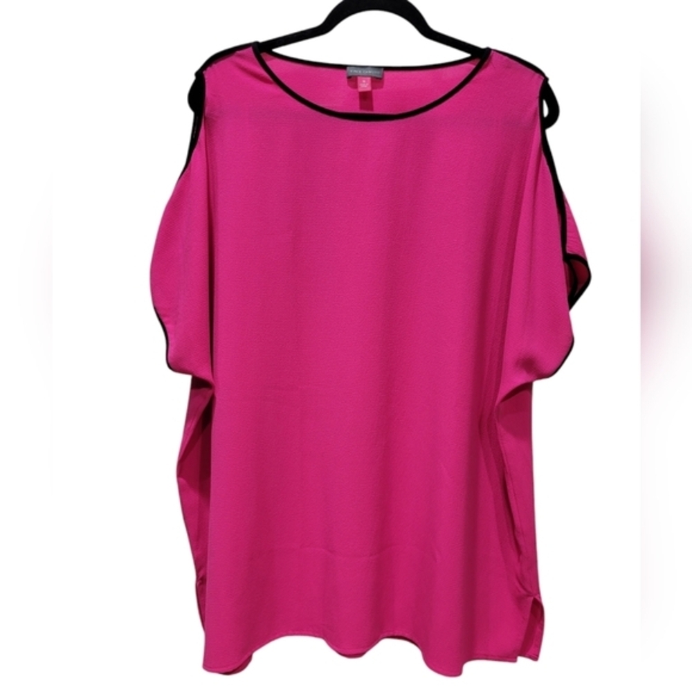 3X Vince Camuto Hot Pink with Black Trim Cold Shoulder Short Sleeve Tunic